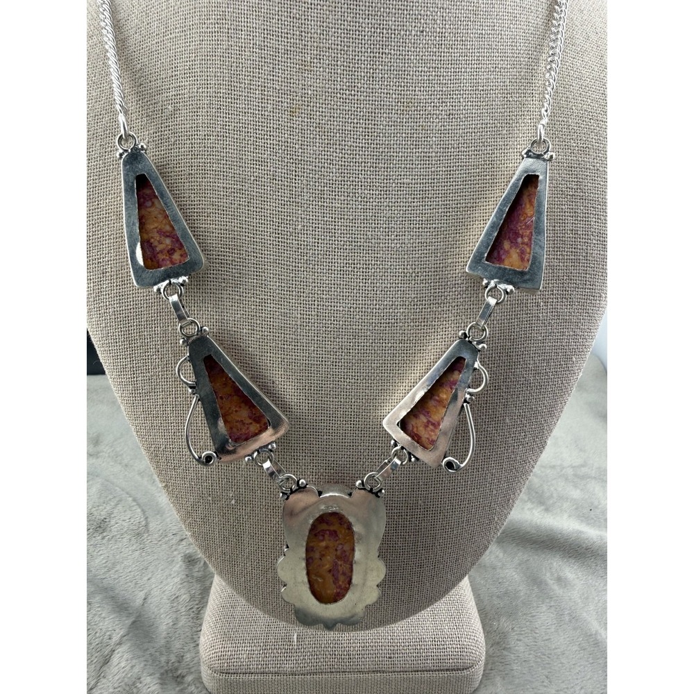 Vintage Stone Pink Statement Necklace Polished Jasper 20" - Picture 9 of 12